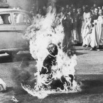 A monk burning after he set himself on fire